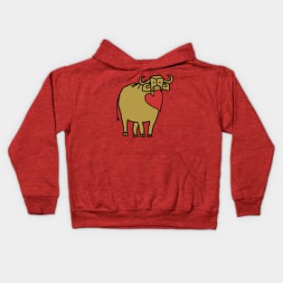 Gold Ox With Red Heart Valentine on Valentines Day Kids Hoodie